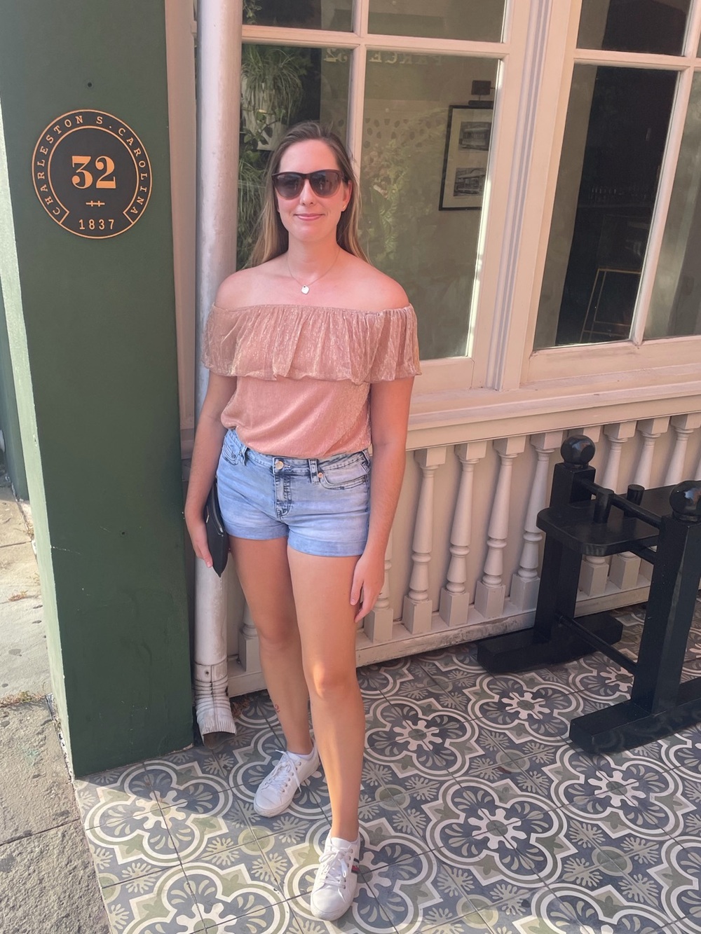 Off-Shoulder Pale Pink Bandeau Body Suit with Ruffle Trim